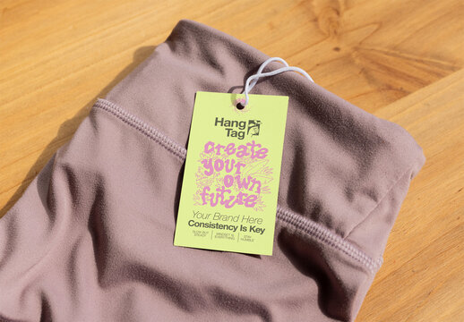 simple hang tag is placed on a muted fabric. PSD template mockup.