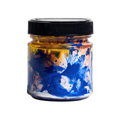 Ink in a Glass Jar: A transparent glass jar showcases an artistic display of vivid ink swirling within, creating a mesmerizing blend of colors. 