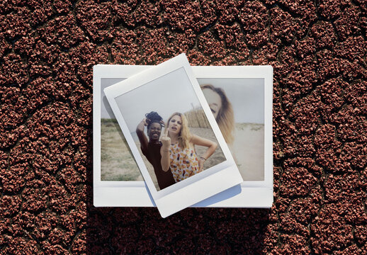 Mockup of a mini Polaroid on a wide Polaroid