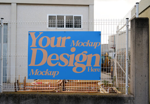 Metal Fence info Warning Sign Mockup
