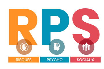 RPS, Risques Psycho Sociaux. Concept with keyword and icons. Flat vector illustration. Isolated on white.