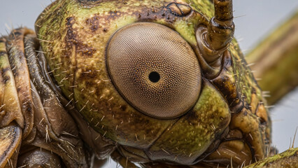Extreme Macro View of Grasshopper Compound Eye and Exoskeleton Texture