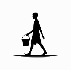 Traditional Daily Activity Silhouette &ndash; Person Fetching Water