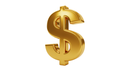 A radiant three dimensional golden dollar sign currency symbol with highly polished reflective surfaces isolated on a deep black background under brig