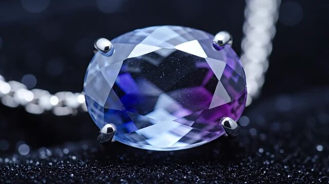 Close-up of an Iolite Necklace Displaying Violet Blue Hues