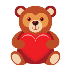 Obraz premium Cute Brown Teddy Bear Holding a Large Red Heart Illustration for Valentine's Day and Romantic Occasions