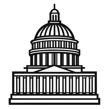Detailed Black and White Line Art Illustration of the United States Capitol Building Dome Architecture in Washington DC