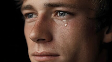 Obraz premium Close up of a man s face with a single tear rolling down his cheek expressing deep sadness
