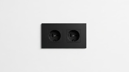 Fototapeta premium Black dual electrical outlet on white wall with minimalist design for modern interior aesthetics and functionality