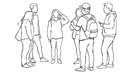 vector illustration of young people talking in the circle dressed in ordinary clothes