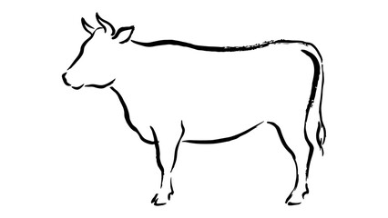 simple line art silhouette shape of a cow vector illustration on white background © Giorgi