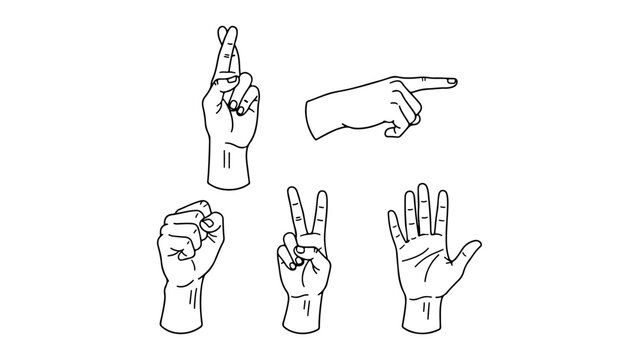 line art of hand in different positions showing something different