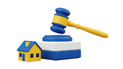 Gavel and house, symbolizing real estate law or auction
