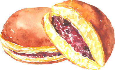 どら焼きの水彩イラスト　ベクター