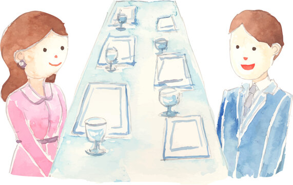 婚活パーティーで会話する男女のイラスト　ベクター