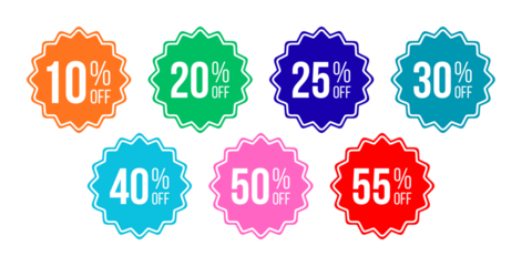 Set of 7 Colorful Starburst Discount Offer Badges Vector