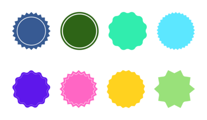 Set of 8 Colorful Starburst Labels and Circular Badges Vector