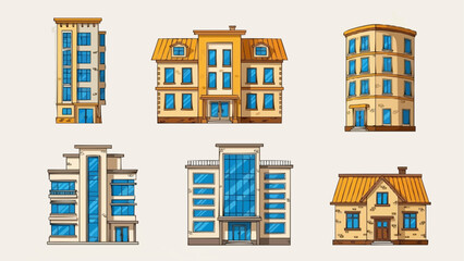 Collection of Diverse Building Facades Architectural Styles.