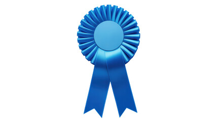 A bright blue pleated rosette award ribbon with two elegant streamers beautifully displayed against a dark black background symbolizing victory achiev