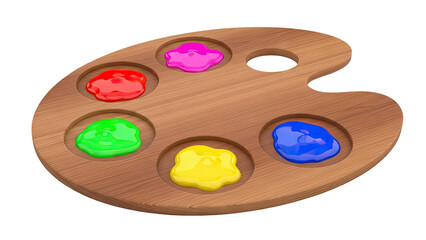 Artist's Wooden Paint Palette with Colorful Paints