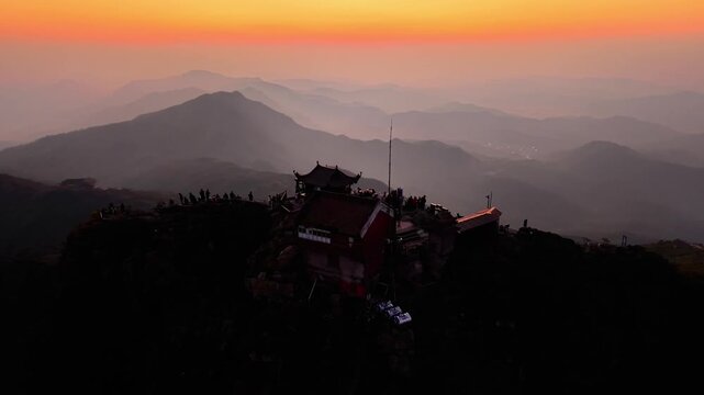 View of Chua Dong, the copper pagoda on the top of Yen Tu mountain, Vietnam, Quang Ninh province, Vietnam