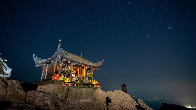 View of Chua Dong, the copper pagoda on the top of Yen Tu mountain, Vietnam, Quang Ninh province, Vietnam