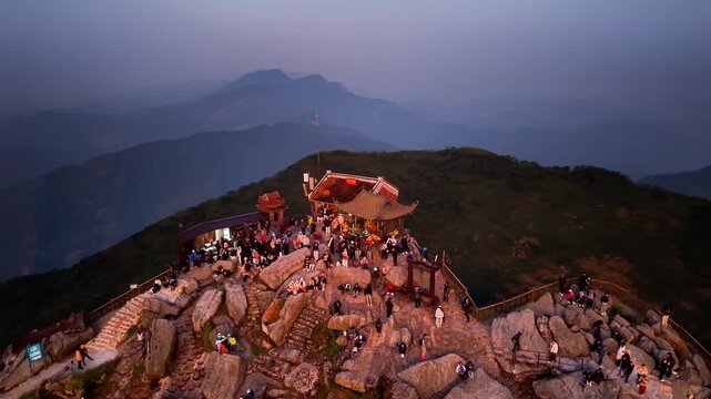 View of Chua Dong, the copper pagoda on the top of Yen Tu mountain, Vietnam, Quang Ninh province, Vietnam