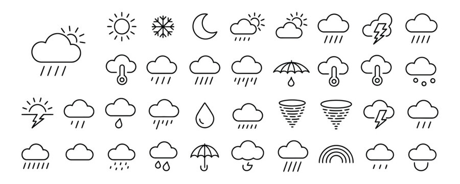 Weather icons set for forecasting and climate prediction