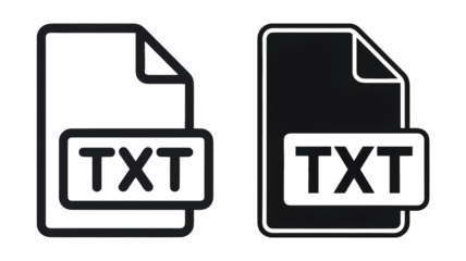 Two distinct TXT text document file icons in dark grayscale tones against a solid black background illustrating digital data and modern interface desi