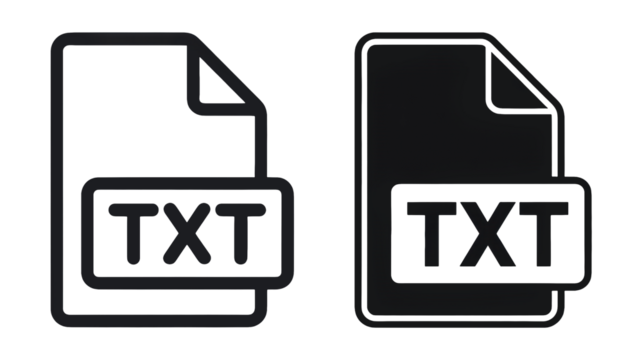 Two distinct TXT text document file icons in dark grayscale tones against a solid black background illustrating digital data and modern interface desi - Powered by Adobe