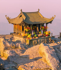 View of Chua Dong, the copper pagoda on the top of Yen Tu mountain, Vietnam, Quang Ninh province, Vietnam © CravenA