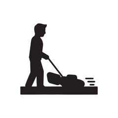 Person Mowing The Lawn Vector Icon