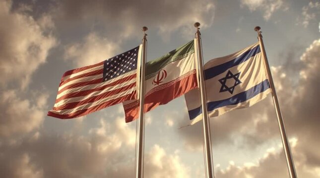 USA Iran and Israel flags represent international tension