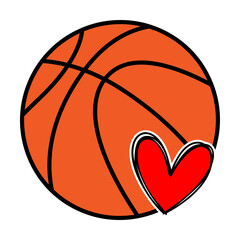 Basketball ball with red heart svg cut file. Isolated vector illustration.