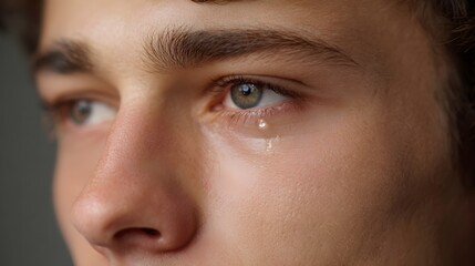 Obraz premium A glistening tear rolls down a person s cheek captured in a poignant close up revealing deep emotion