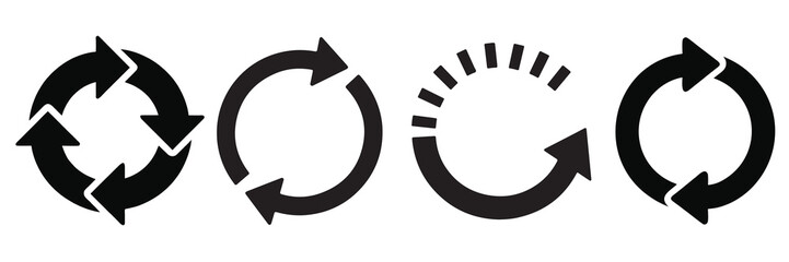 circle arrow silhouette icon set, containing refresh, rotation, reload, Repeat and more, recycle symbol Vector illustration. 