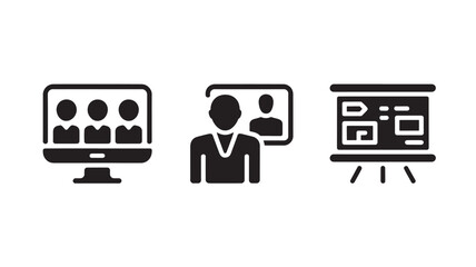 Vector Illustration Of Business Presentation With Computer, Presenter, And Projector Screen For Corporate Communication And Meeting Concept