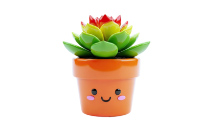 Cute Kawaii Succulent Plant in Orange Pot