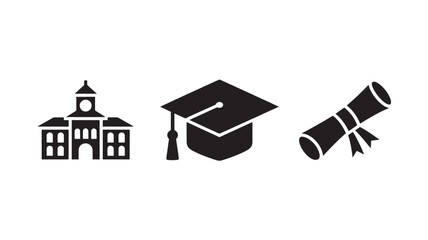 Vector Illustration Of University Building, Graduation Cap And Diploma For Education Concept