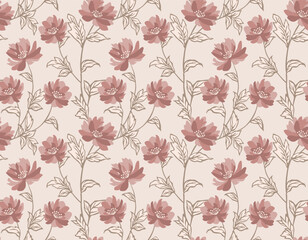 Japanese Sweet Flower Branch Vector Seamless Pattern