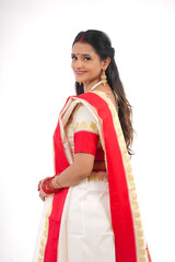 Fototapeta premium Young women celebrating durga pooja,Bengali Indian women 