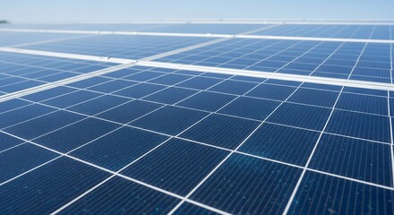 Solar Panels Close-Up in Outdoor Array Under Clear Blue Sky