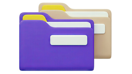 Obraz premium Three 3D Folders in Purple, Beige, and Yellow