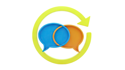 Communication and connection icon with speech bubbles and circular arrow