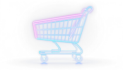 a shopping cart made of neon light, glowing, vector line art, isolated on transparent background, business concept, PNG
