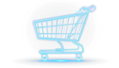a shopping cart made of neon light, glowing, vector line art, isolated on transparent background, business concept.