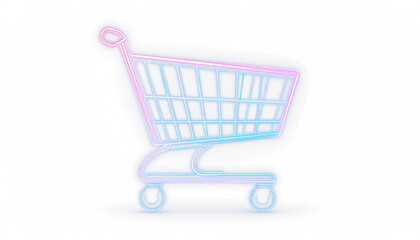 a shopping cart made of neon light, glowing, vector line art, isolated on transparent background, business concept