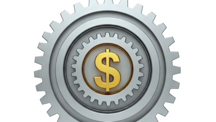 Golden Dollar Sign within a Metal Gear Mechanism