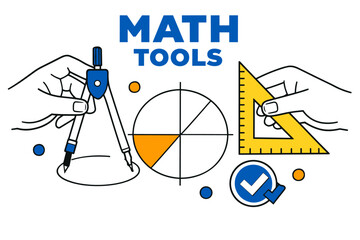 Mathematical instruments and geometric shapes illustration for education