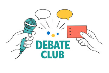 Debate club illustration with microphone and dialogue bubbles
